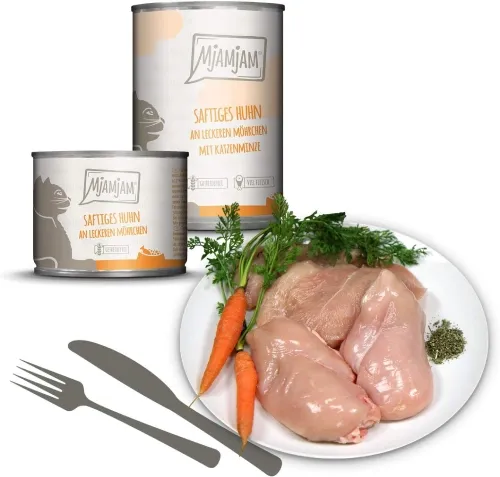 MjAMjAM Premium Nassfutter für Katzen – Huhn & Möhrchen (6x400g)