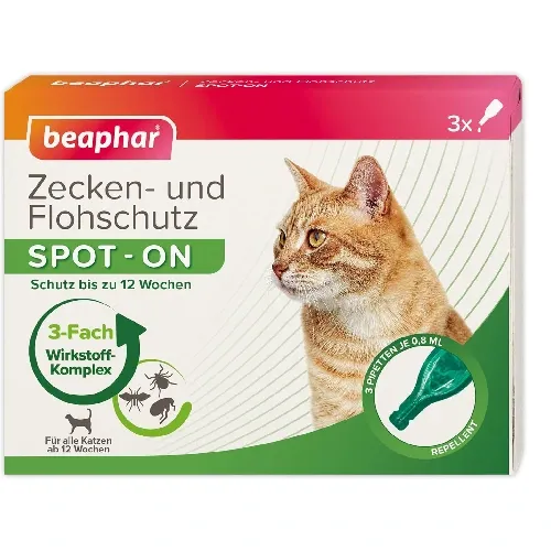 BEAPHAR Zecken- und Flohschutz Spot-ON für Katzen – 3x0,8 ml