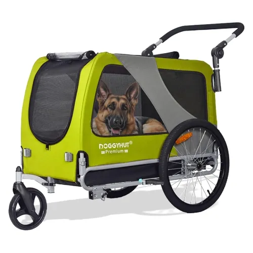 DOGGYHUT Premium XL 2-in-1 Hundefahrradanhänger & Jogger – Grün Lemon, 23–45 kg, Tiggo