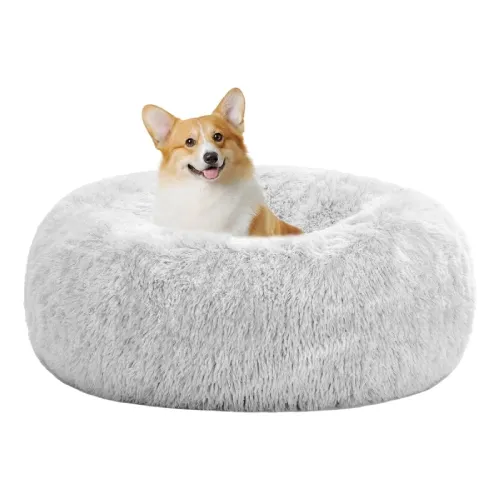 HMTOPE Orthopädisches Hundebett rund – 70 cm Ø, Hellgrau, waschbar, rutschfest