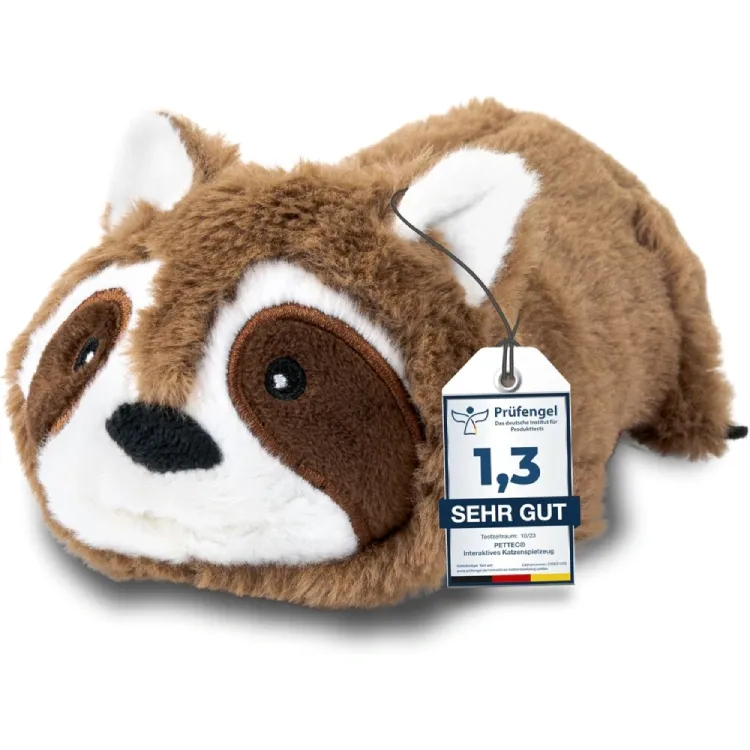 PetTec Interaktives Katzenspielzeug – Waschbär mit Katzenminze & Bewegung