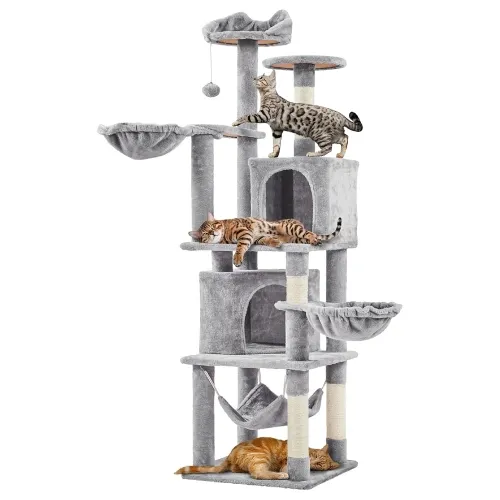 Yaheetech XXL Katzenkratzbaum 175 cm – Hellgrau, Stabil & mit Hängematte