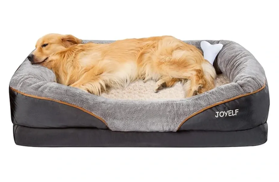 JOYELF XL Orthopädisches Hundebett mit Memory Foam & Spielzeug – 101x76x23 cm, abnehmbarer Bezug, Grau